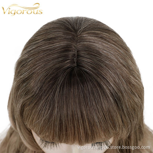 Three Tone Color Ombre Synthetic Wig Non Lace Middle Part Natural Wavy Long Hair bang Cheap Supplier Women Wig Heat Resistant